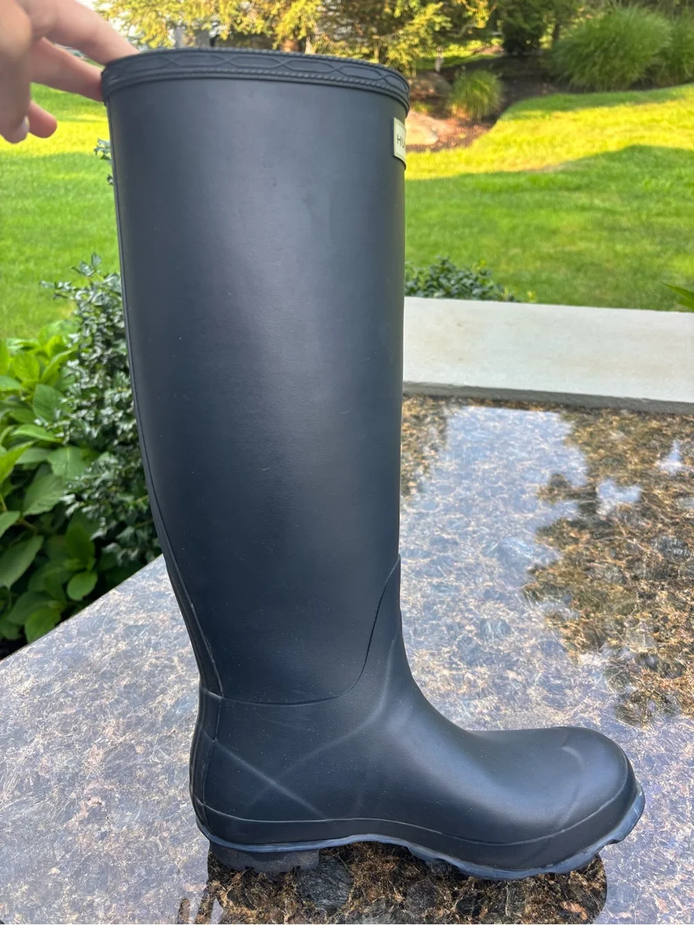 Hunter Boots Norris Field Boot Charcoal Grey w/ Cream Fleece Boot Socks Women 7